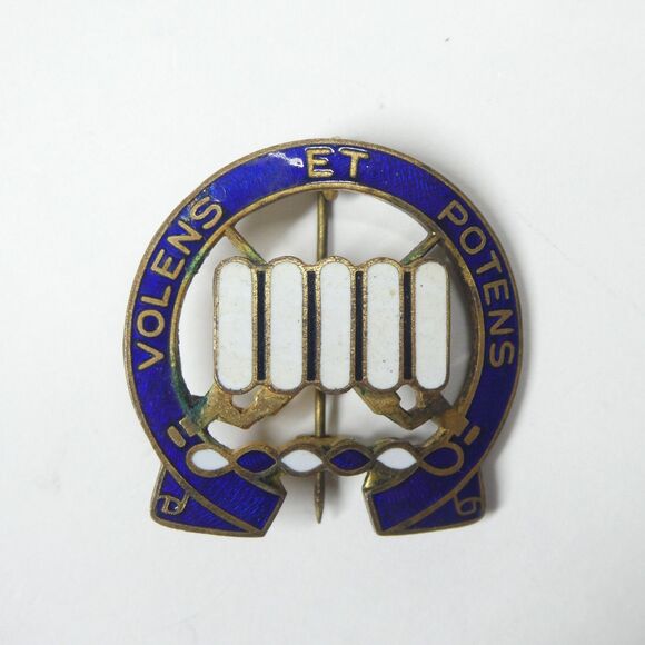 US Army 7th Infantry Pin Volens Et Potens Vintage Blue White Enamel Insignia - Picture 3 of 6
